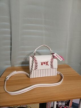 White "XOX" Baseball Stitch Crossbody Handbag